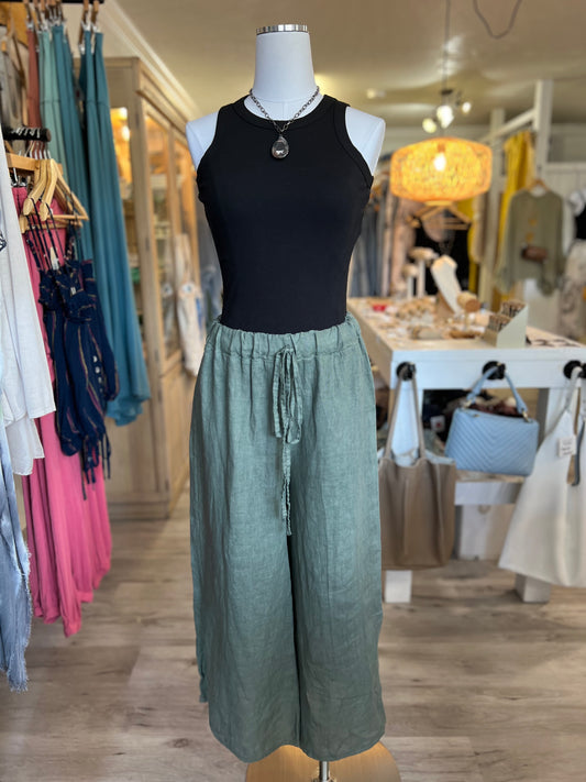 Italian Linen Pants-Olive
