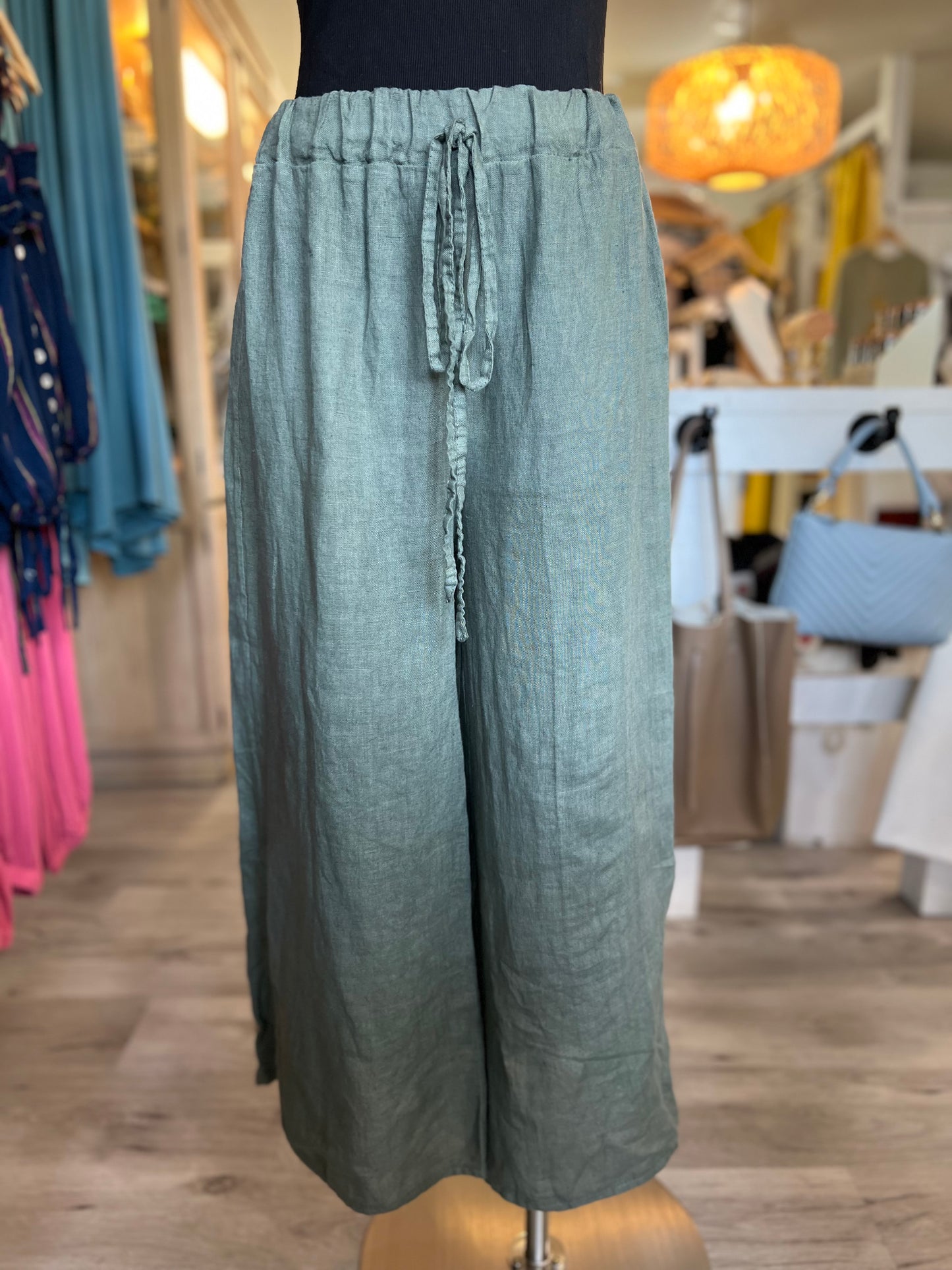 Italian Linen Pants-Olive