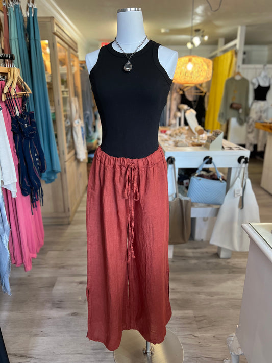 Italian Linen Pants-Rust