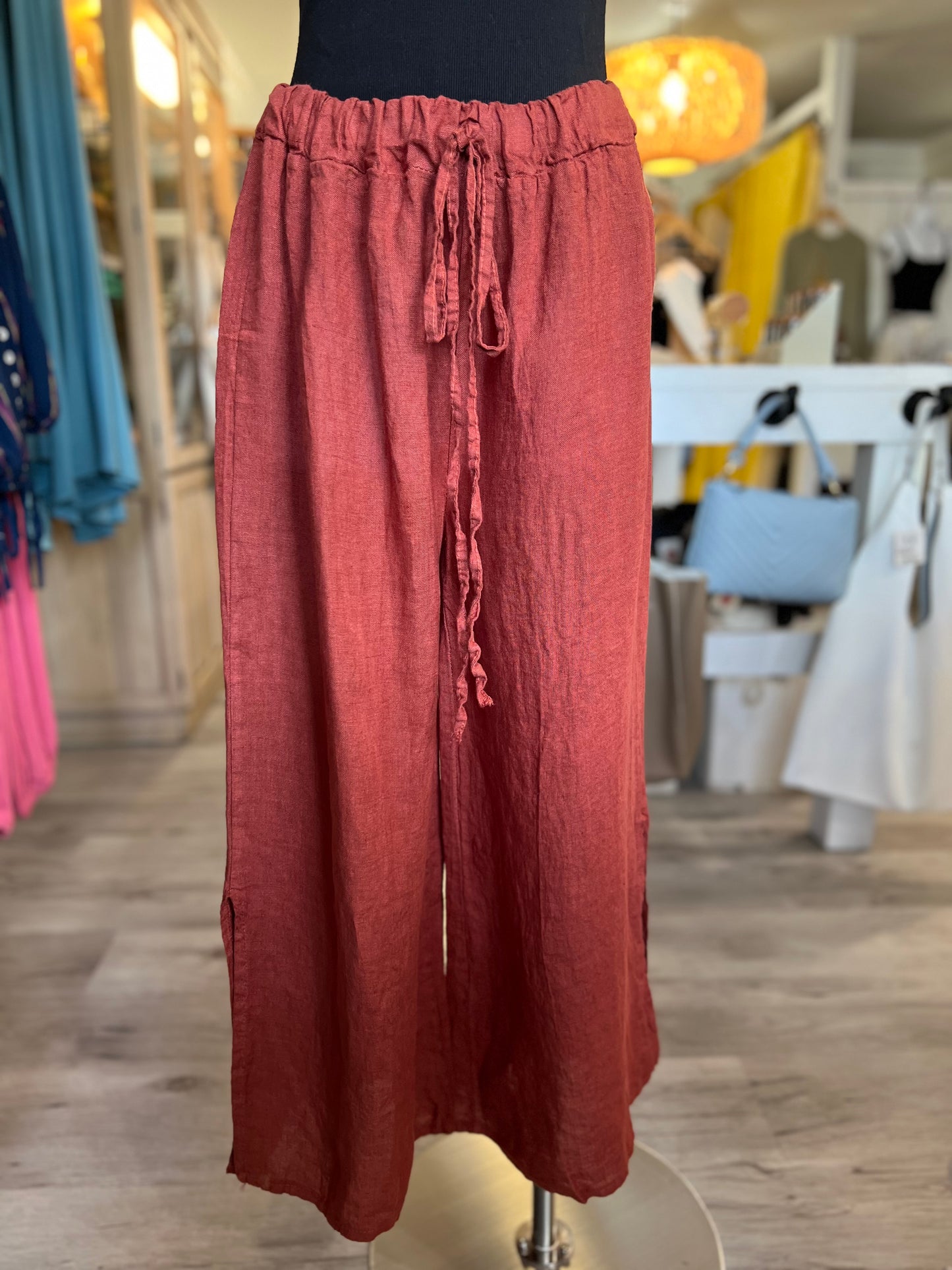 Italian Linen Pants-Rust