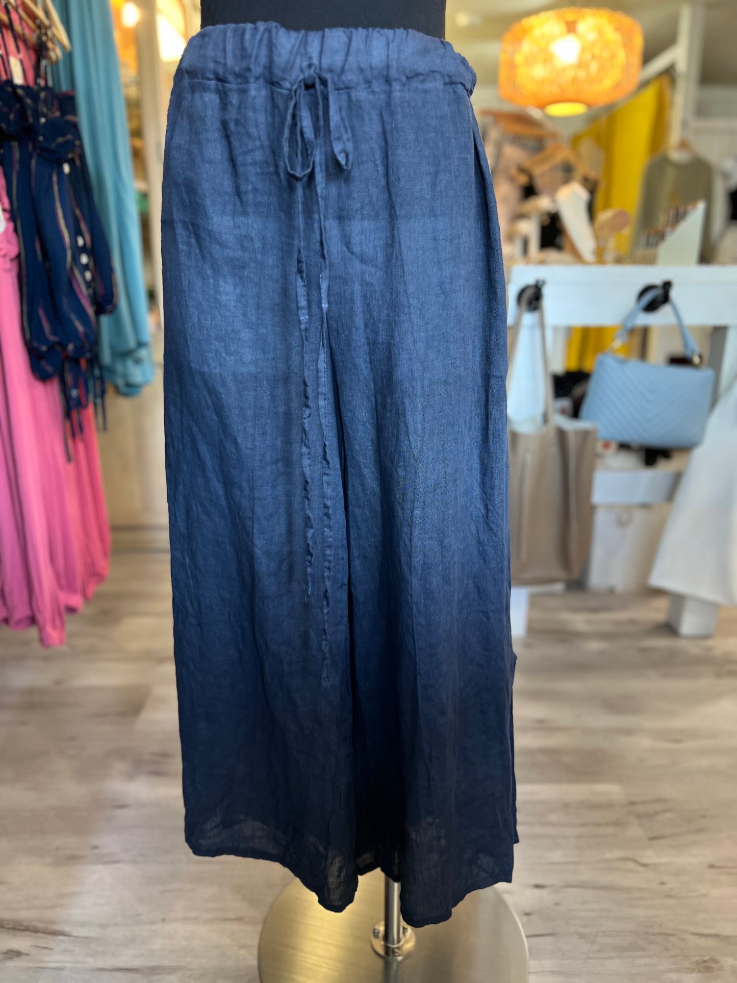 Italian Linen Pants-Navy