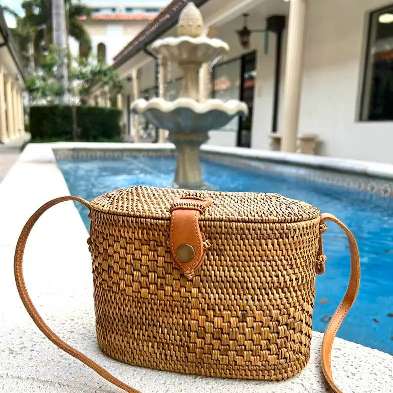 Ata Vine Sewing Basket Crossbody Bag w/Curved Top