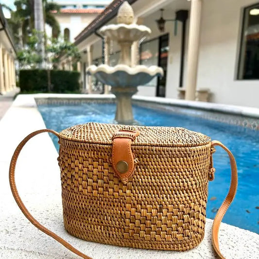 Ata Vine Sewing Basket Crossbody Bag w/Curved Top