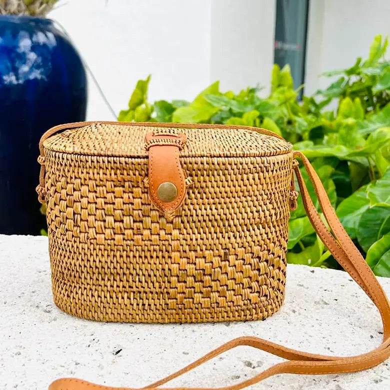 Ata Vine Sewing Basket Crossbody Bag w/Curved Top