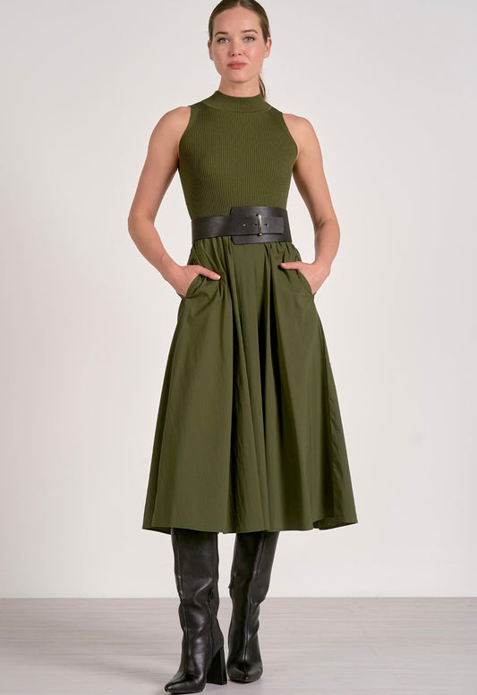 Maxi Mock Neck Sleeveless Dress-Pine