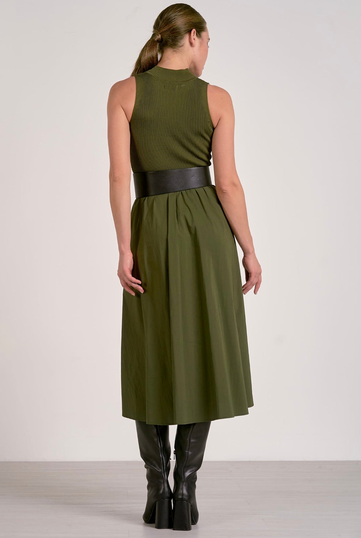 Maxi Mock Neck Sleeveless Dress-Pine