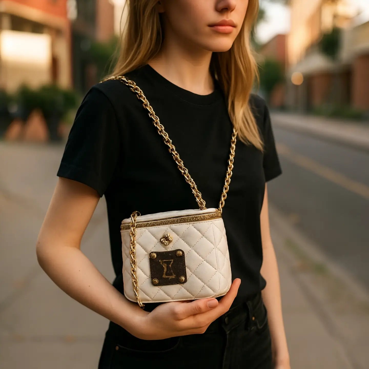 LV Upcycled Quilted Square Crossbody-White