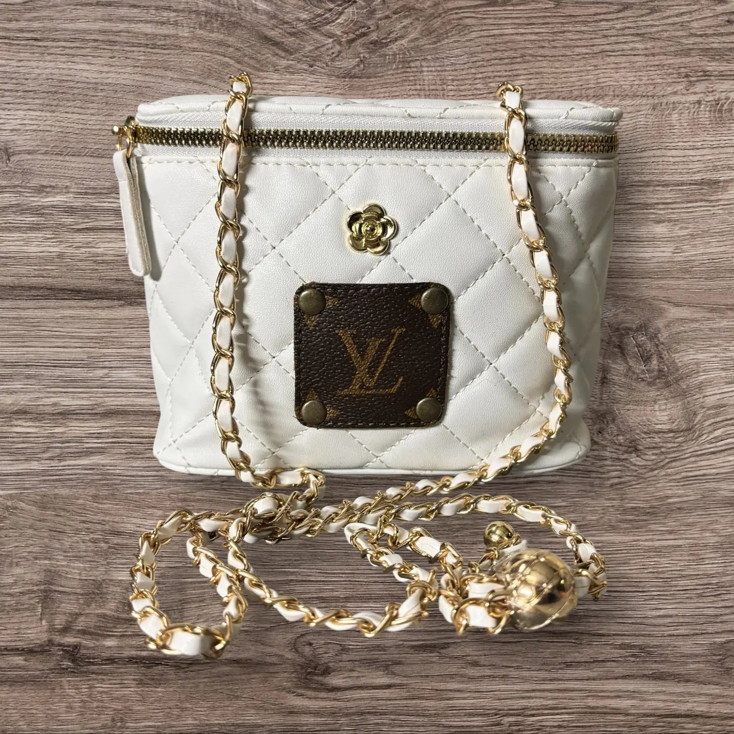 LV Upcycled Quilted Square Crossbody-White