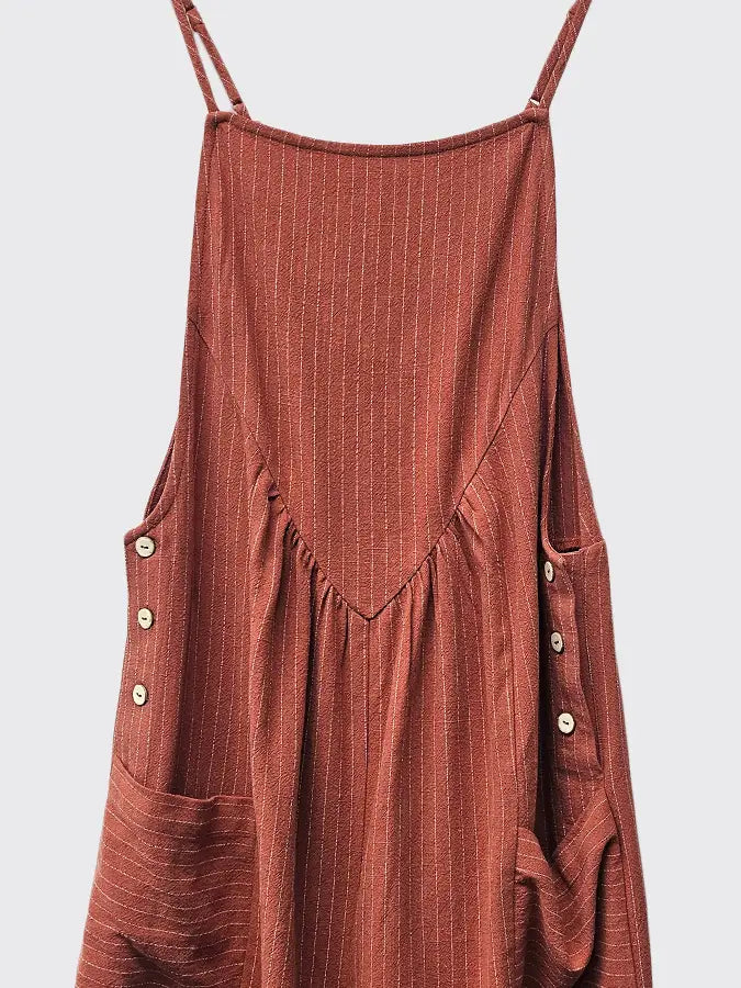 Striped Linen Romper-Terra Cotta