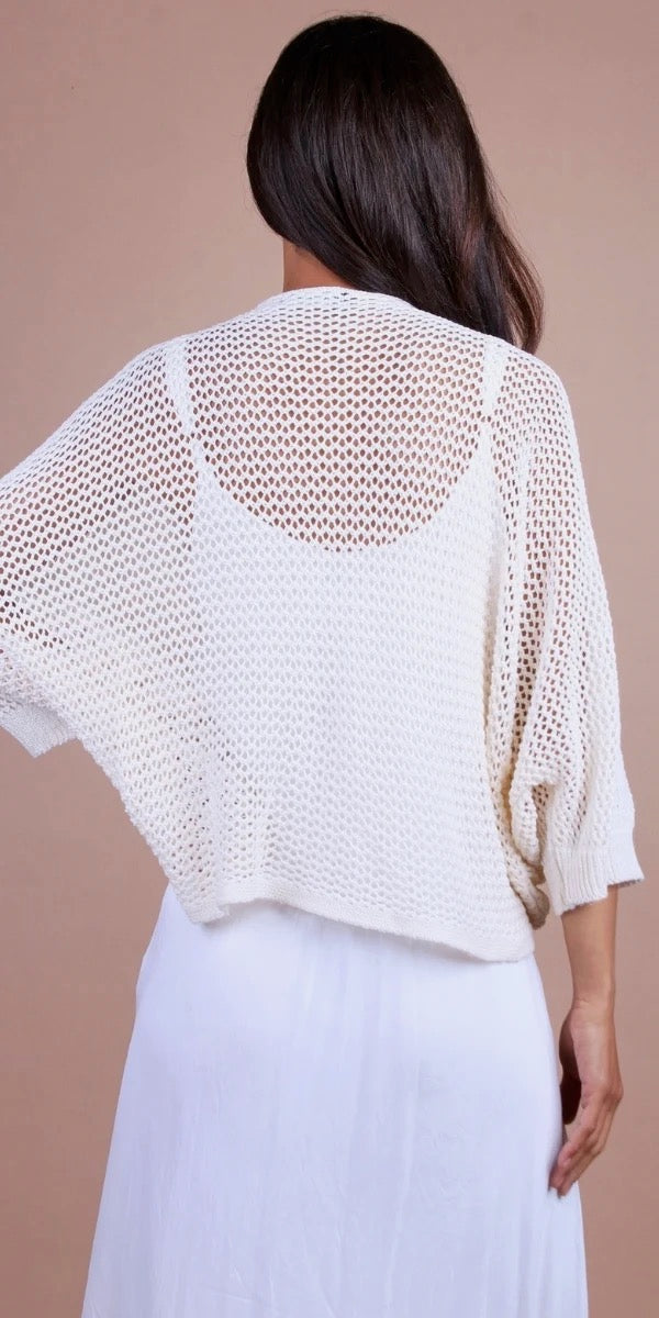 Modular Batwing Knit Top-Cream
