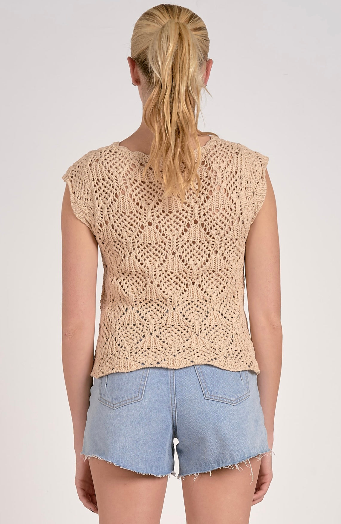 Crochet Sweater w/Cap Sleeve-Nude