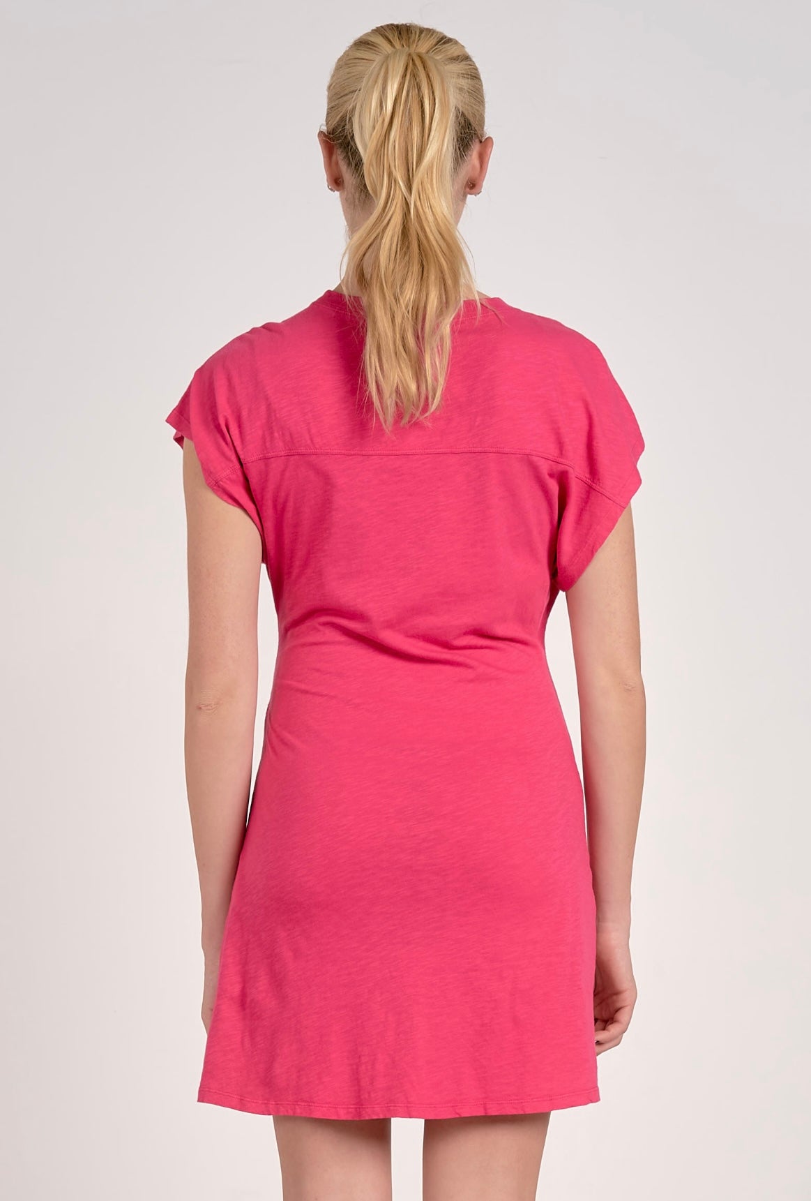 Short Sleeve Side Tie Dress-Fuschia