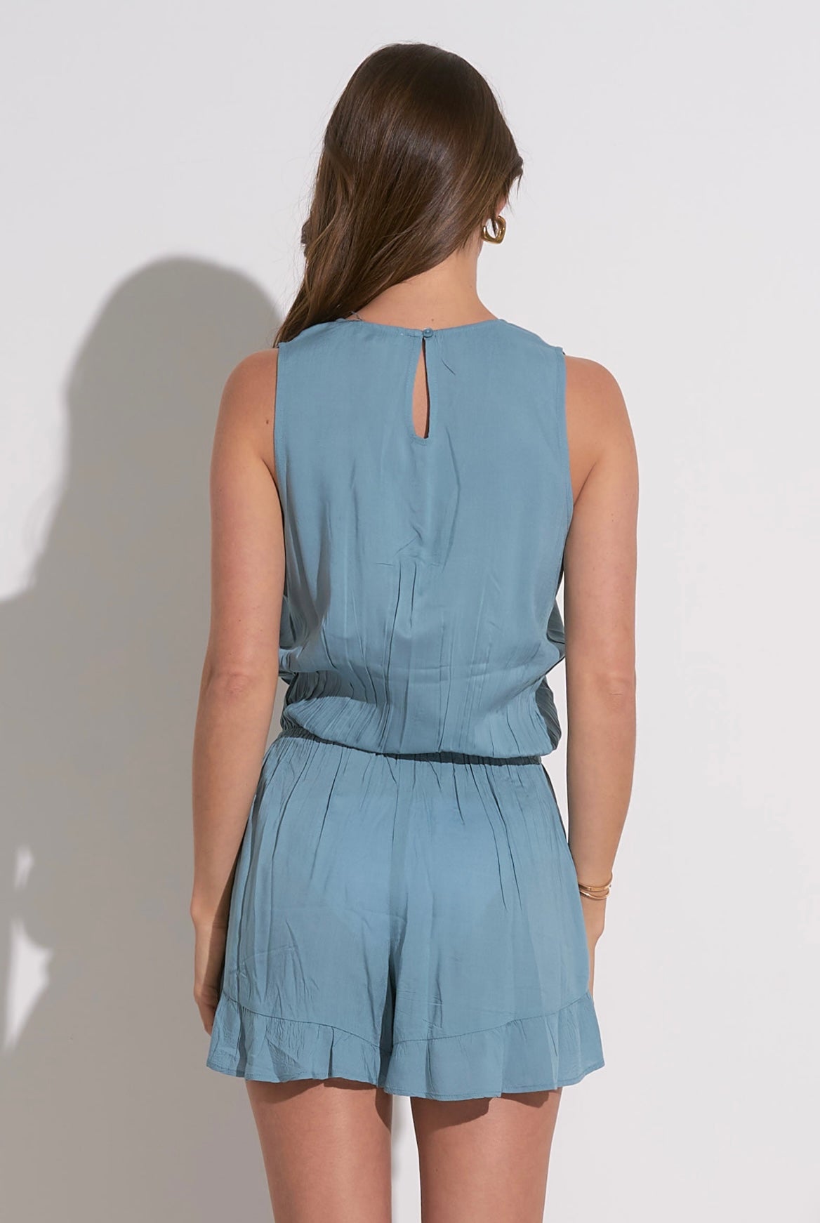 Sleeveless V-neck Romper-Teal