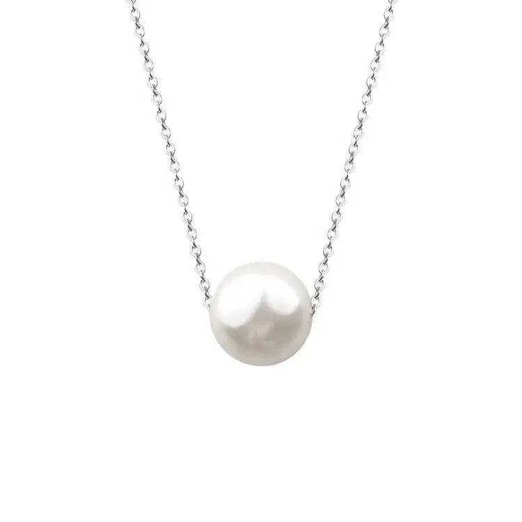 Single Pearl Necklace-Silver