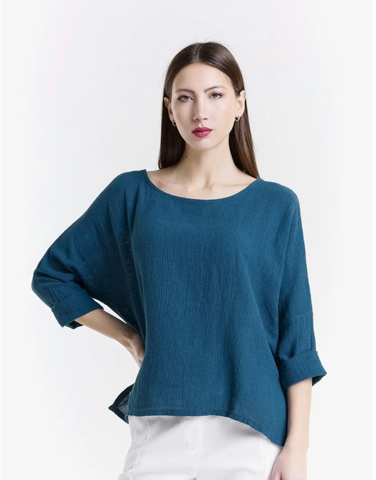 Long Sleeve Raglan Top-Teal