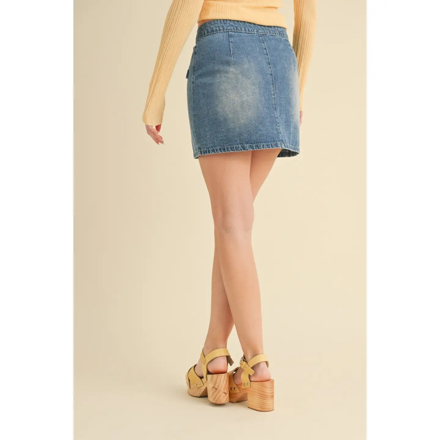 Denim Button Front Mini Skirt-Medium Wash
