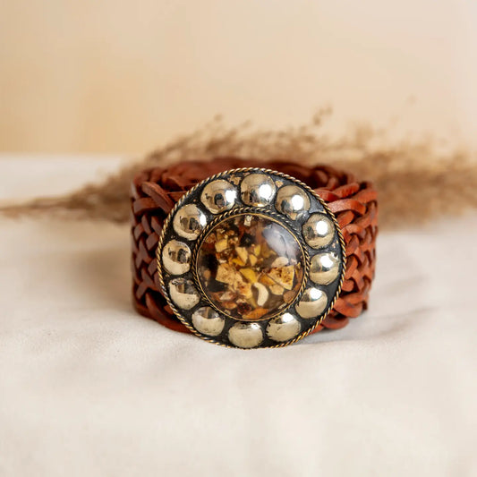 Satu Wide Brown Stone Leather Belt