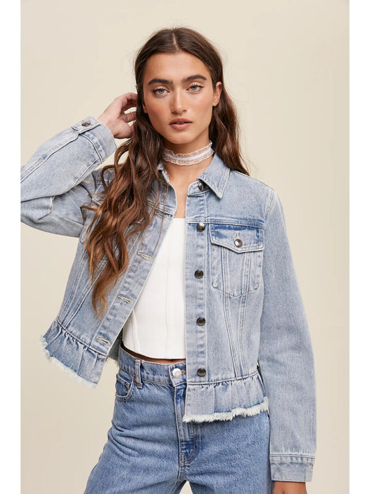 Ruffled Hem Denim Jacket