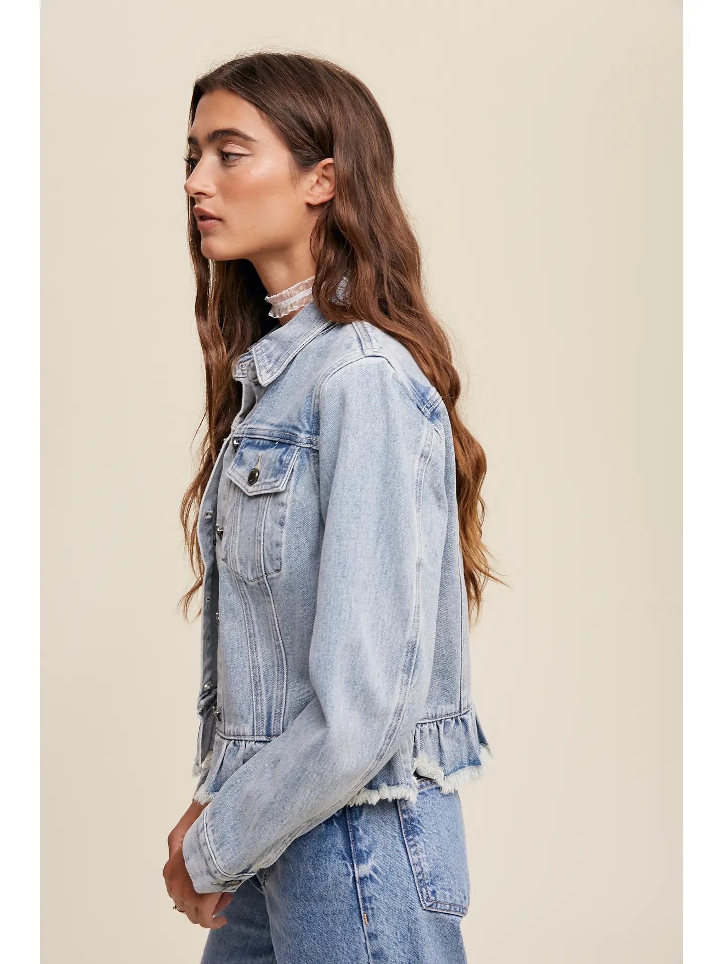 Ruffled Hem Denim Jacket