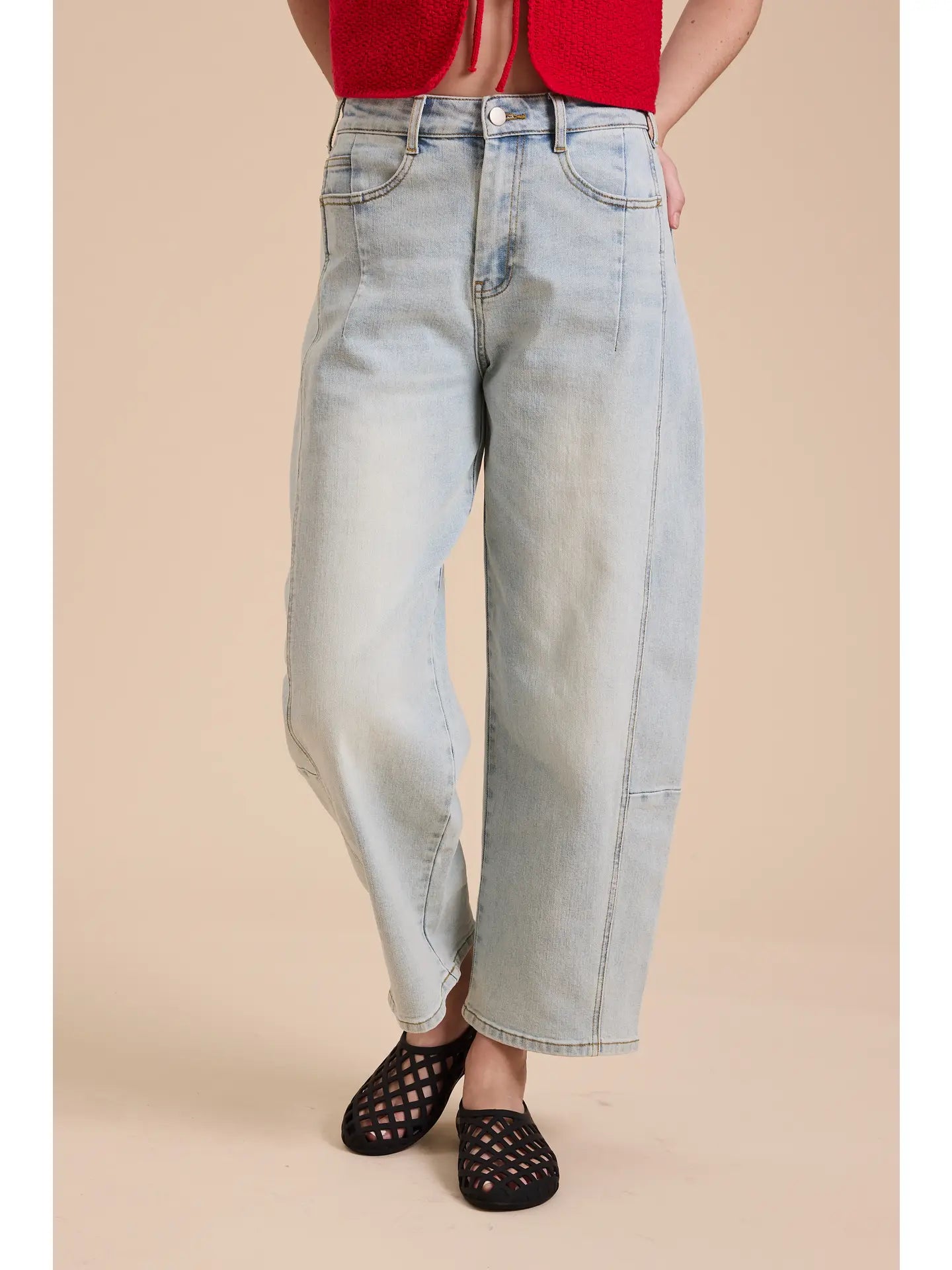 Loose Fit Denim Pants-Ice Denim