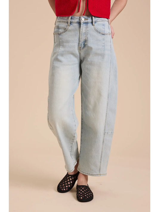 Loose Fit Denim Pants-Ice Denim