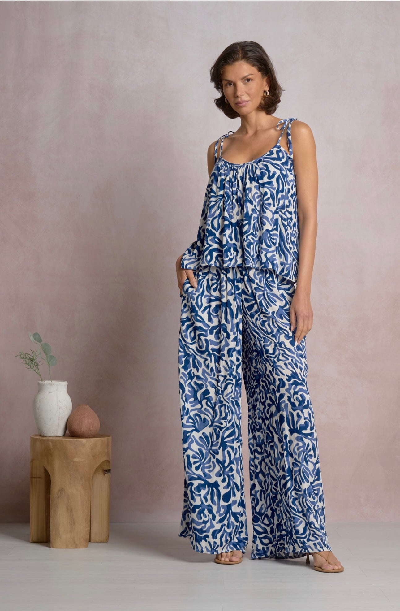 Flowy Spaghetti Strap Top-Blue Coralina