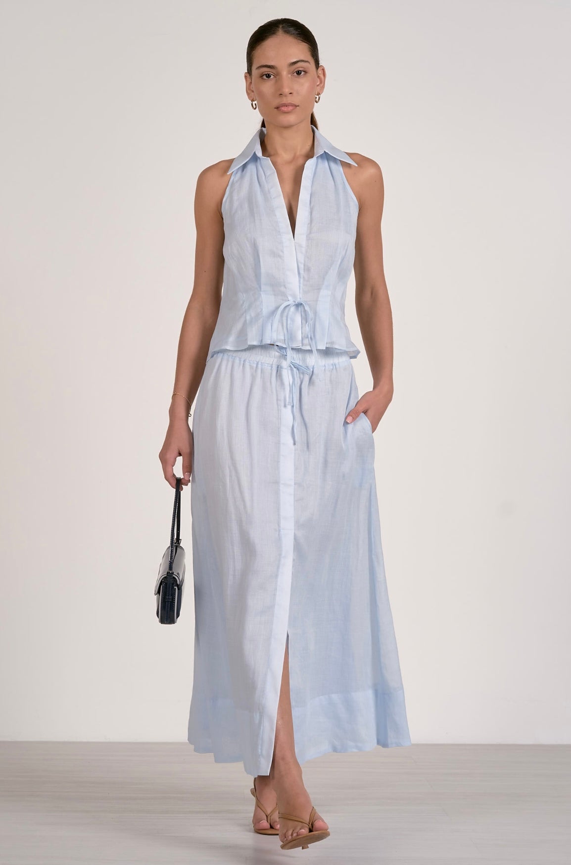 Collared Halter Top-Light Blue