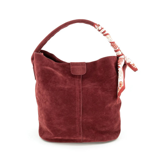 BC 2819 Large Faux Suede Bucket Bag-Burgundy