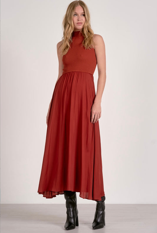 Maxi Mock Neck Sleeveless Dress-Rust