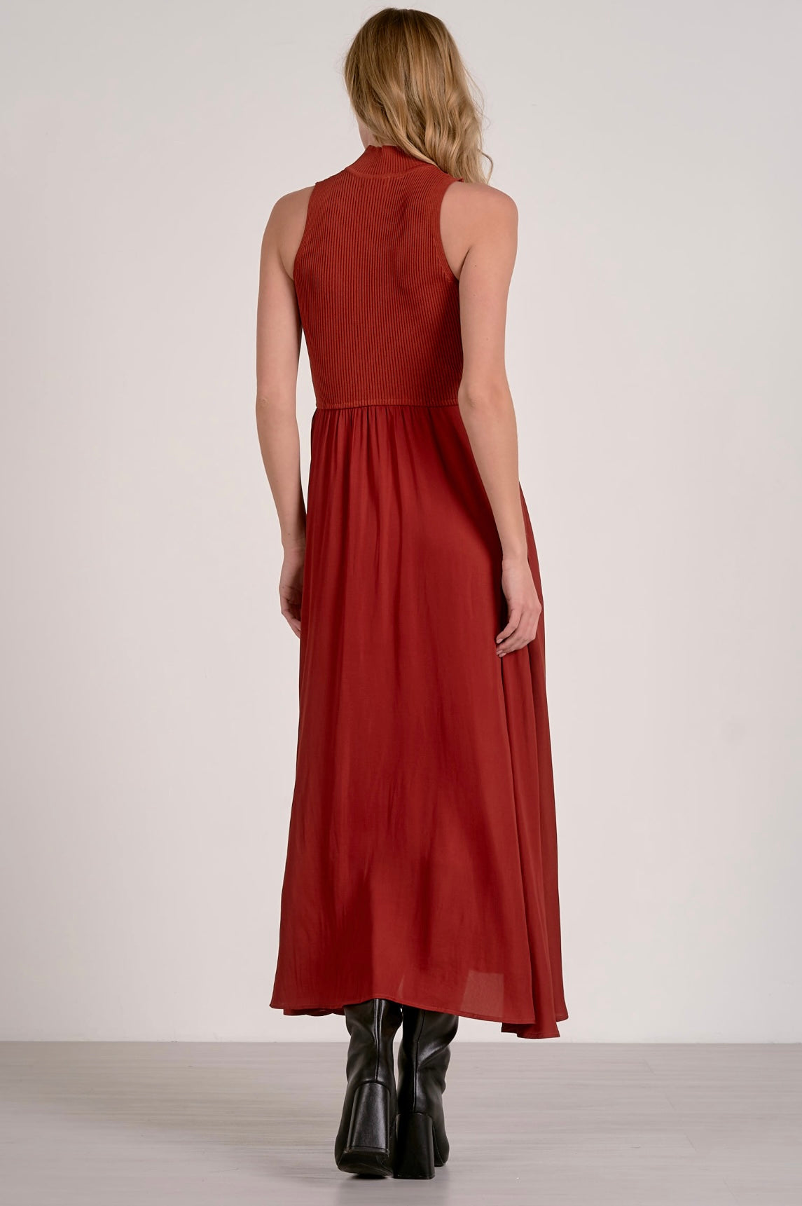 Maxi Mock Neck Sleeveless Dress-Rust