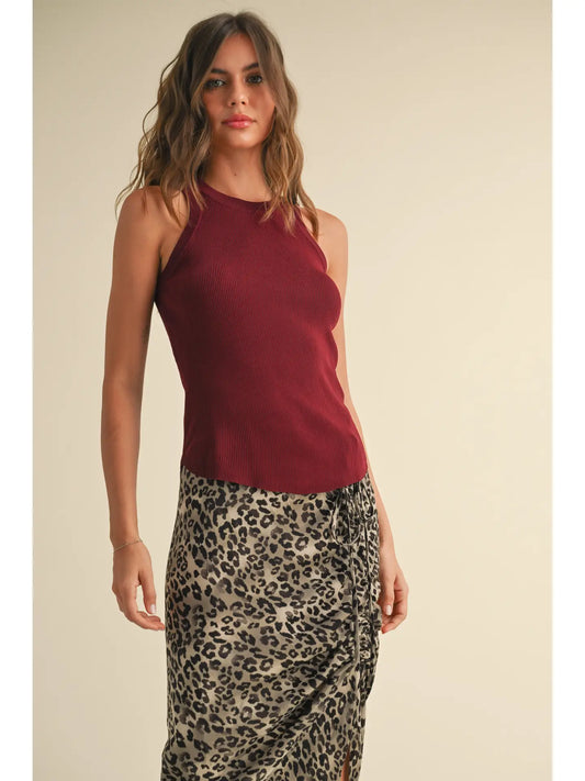 Classic Ribbed Tank Top-Wine