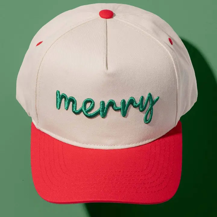 Merry Embroidered Trucker Hat-Red