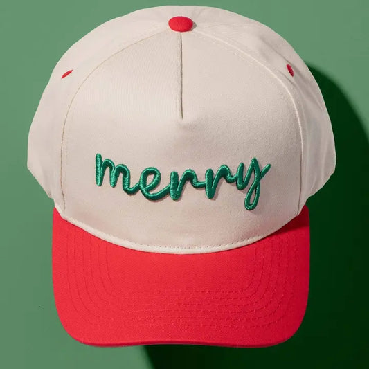 Merry Embroidered Trucker Hat-Red