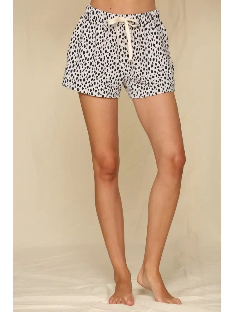 Knit French Terry Leopard Printed Shorts-Beige/Black