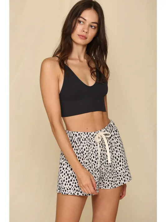 Knit French Terry Leopard Printed Shorts-Beige/Black