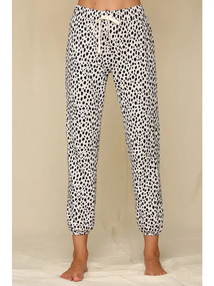 Knit French Terry Leopard Printed Joggers-Black/Beige
