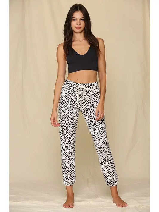 Knit French Terry Leopard Printed Joggers-Black/Beige