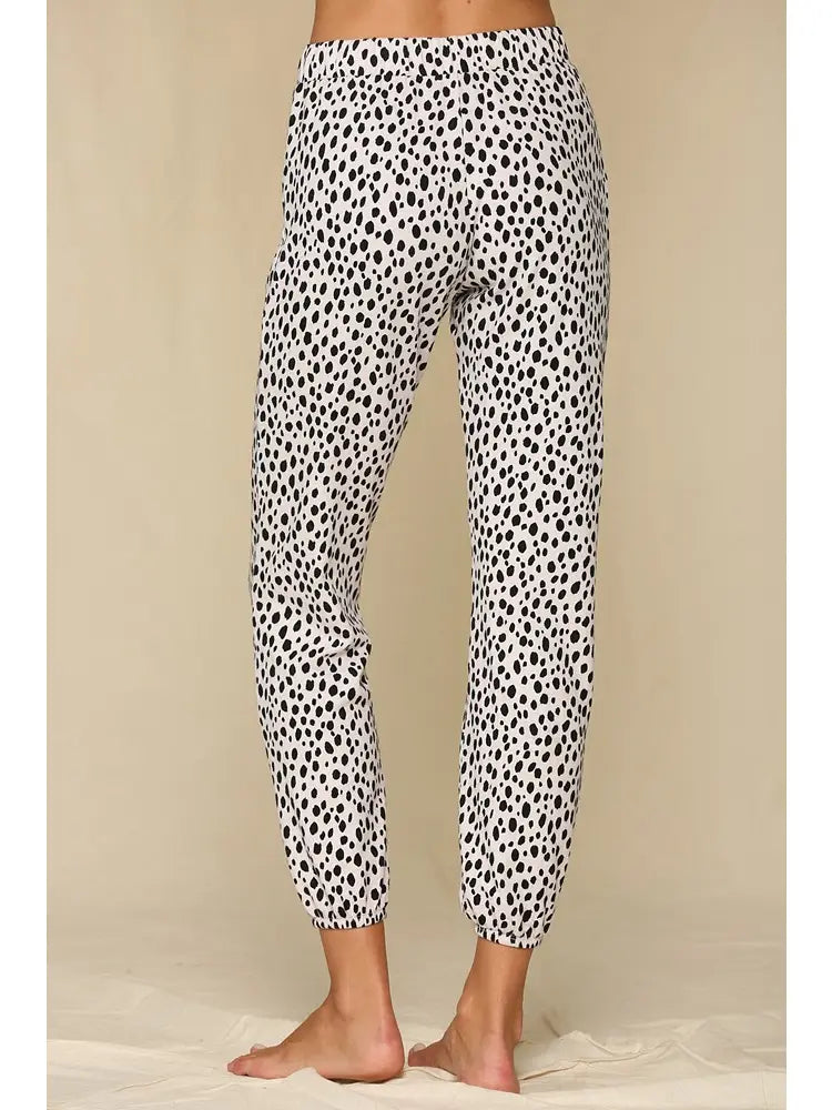 Knit French Terry Leopard Printed Joggers-Black/Beige
