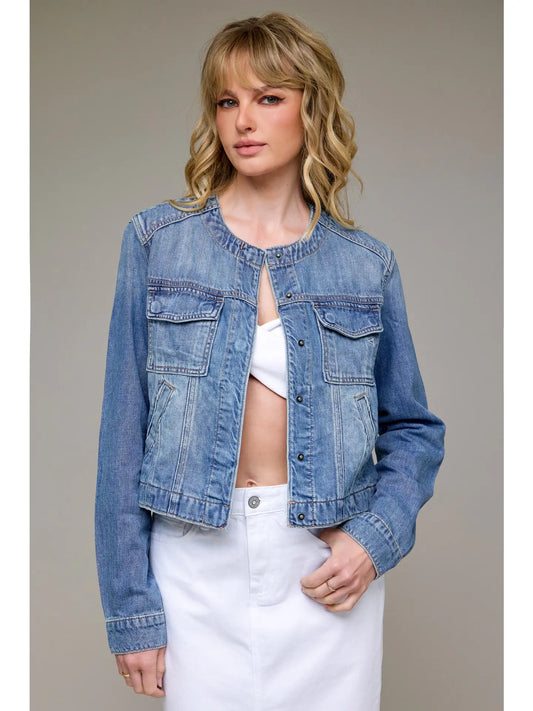 Collarless Trucker Jacket-Medium Light