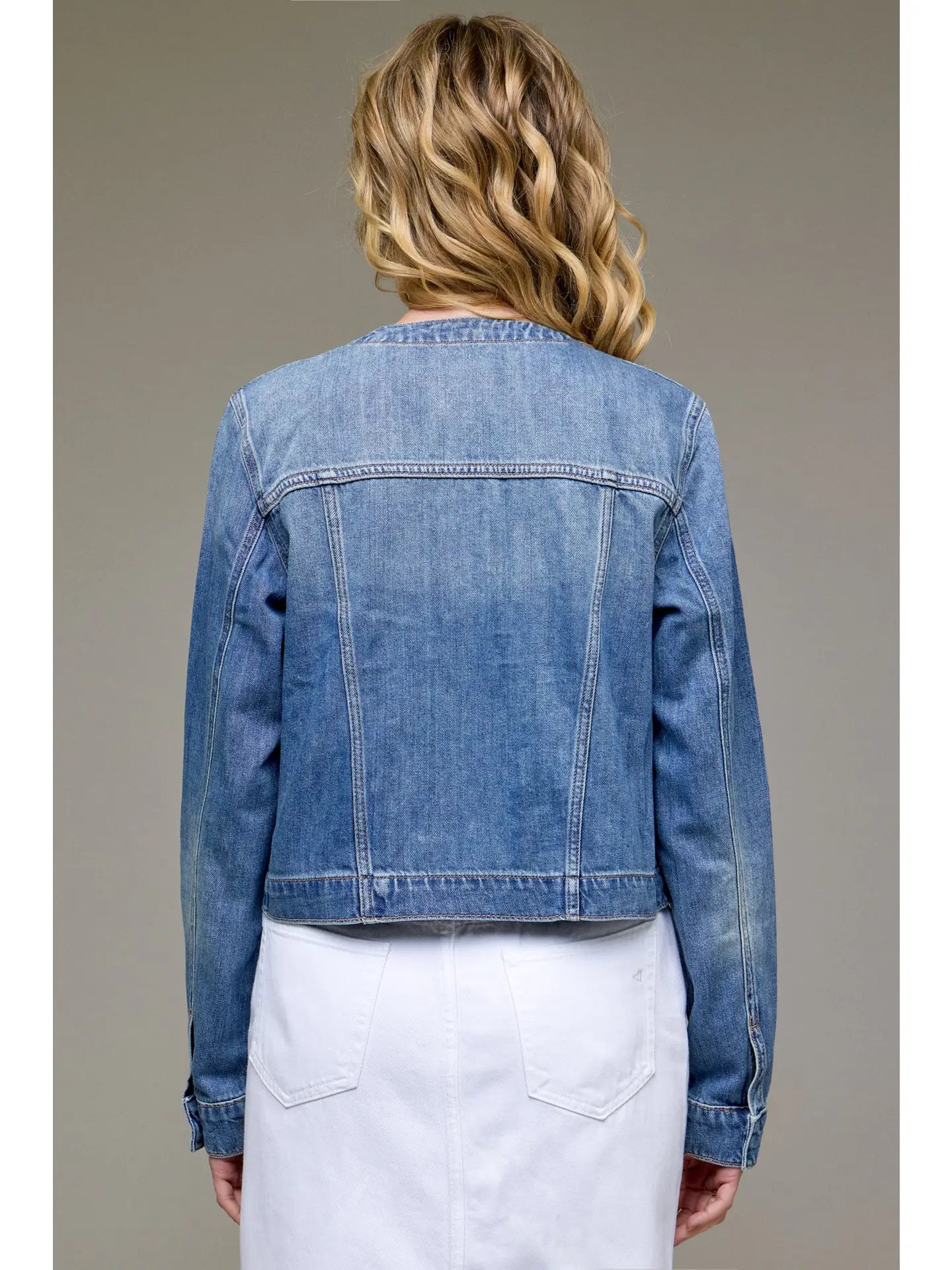 Collarless Trucker Jacket-Medium Light