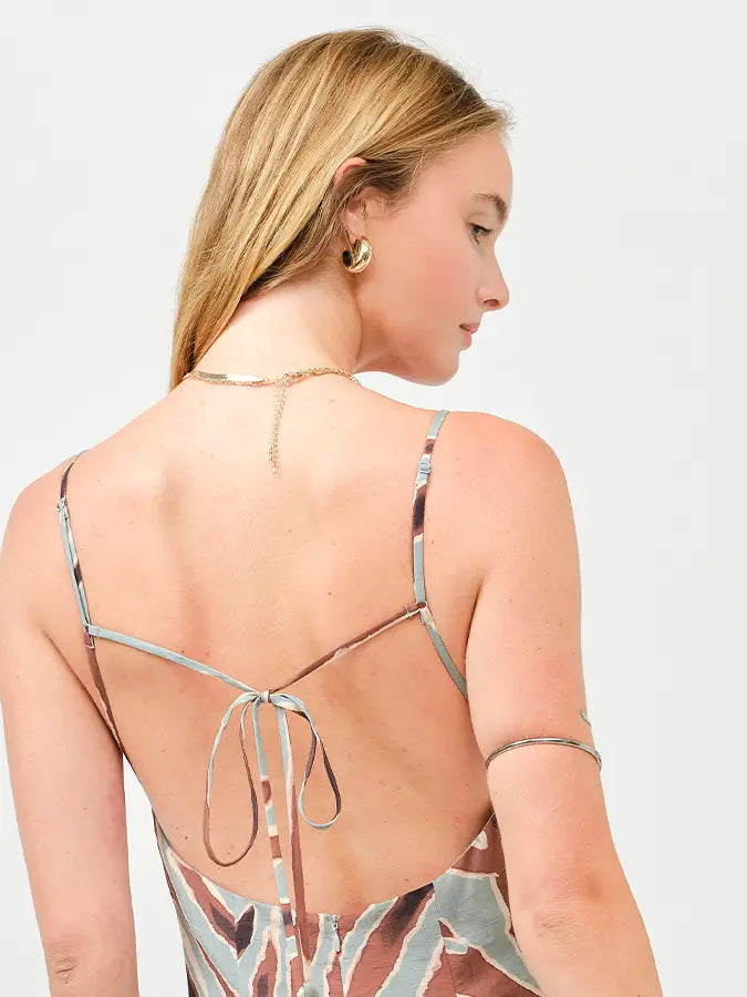 Printed Open Back Maxi Dress-Multi