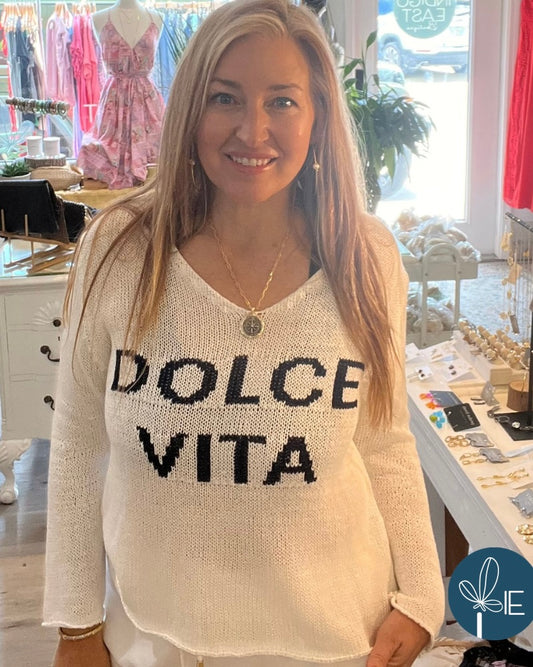 Dolce Vita Crochet Knit Sweater-White/Navy