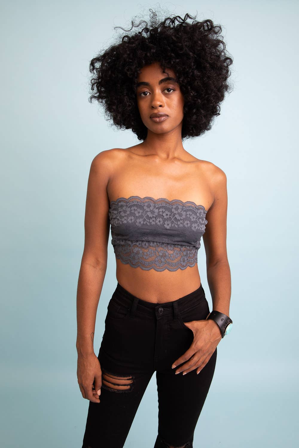 Wide Lace Bandeau Tube Top - Mauve