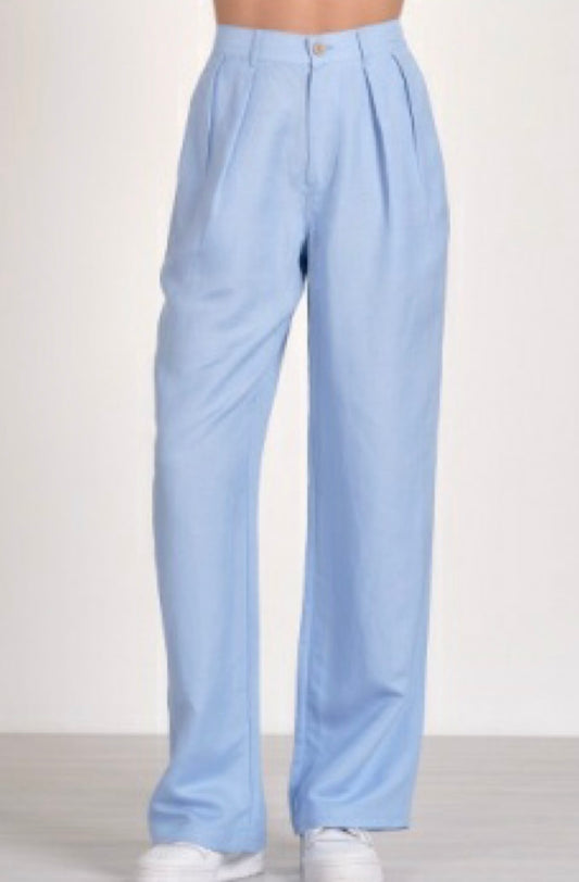 Pants w/Pleated Front-Light Blue