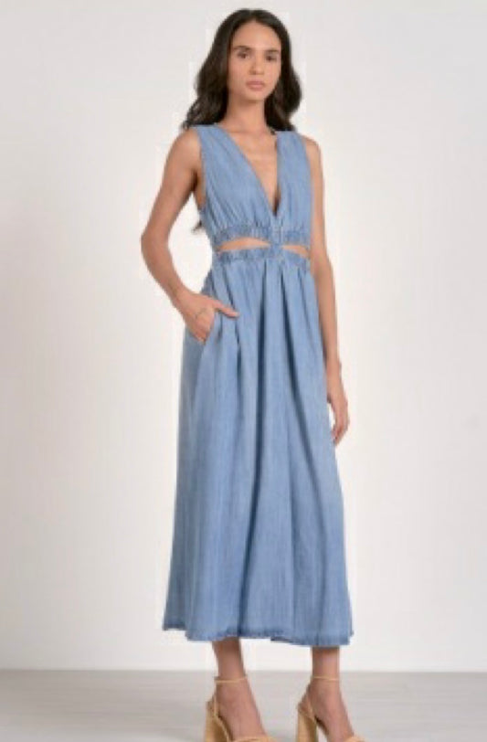 Midi Dress Sleeveless Cut-Denim Blue