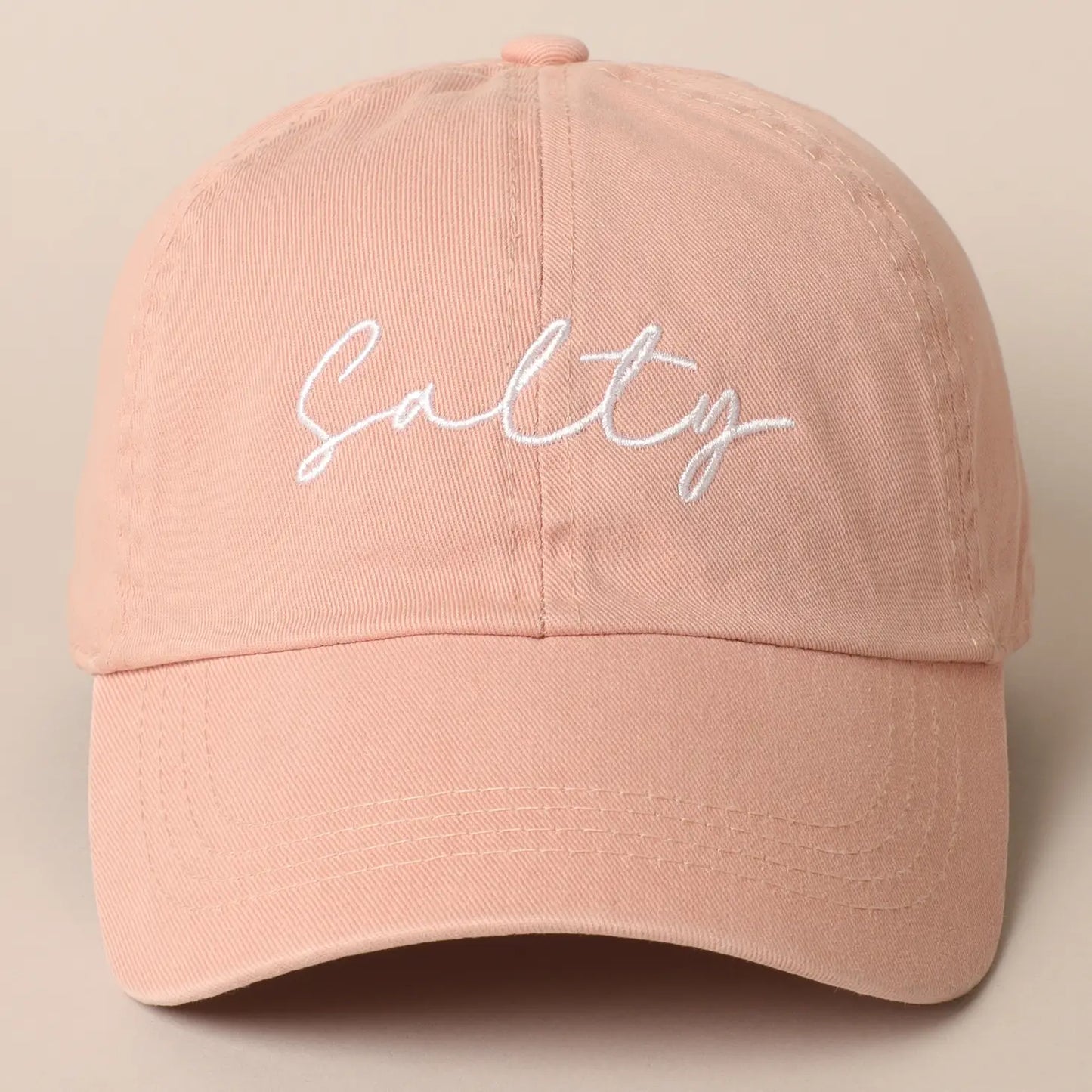 Salty Lettering Embroidery Adjustable Strap Baseball Cap-Dusty Pink