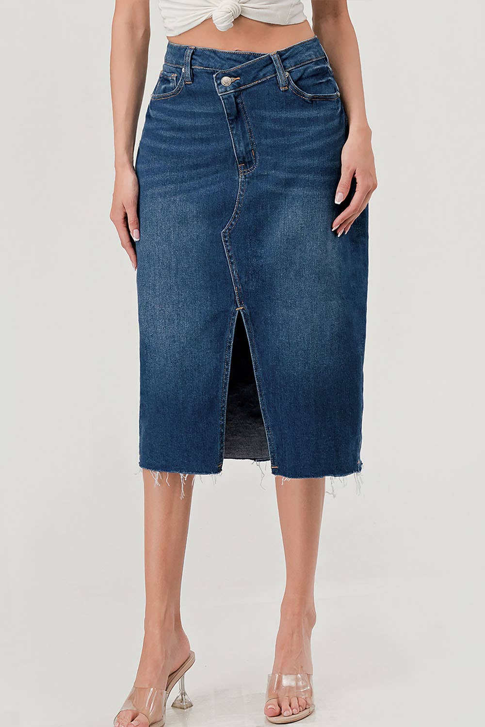 Raw Hem Front Split Denim Skirt