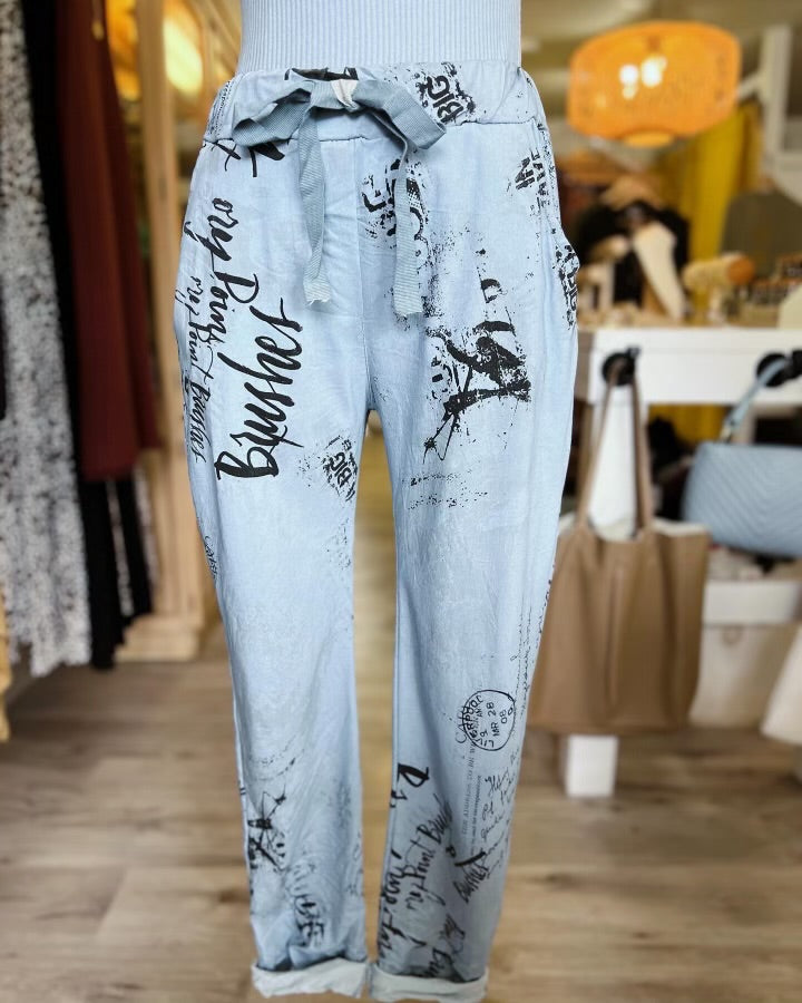 Postcard Stretch Tie Waist Pants-Jeans