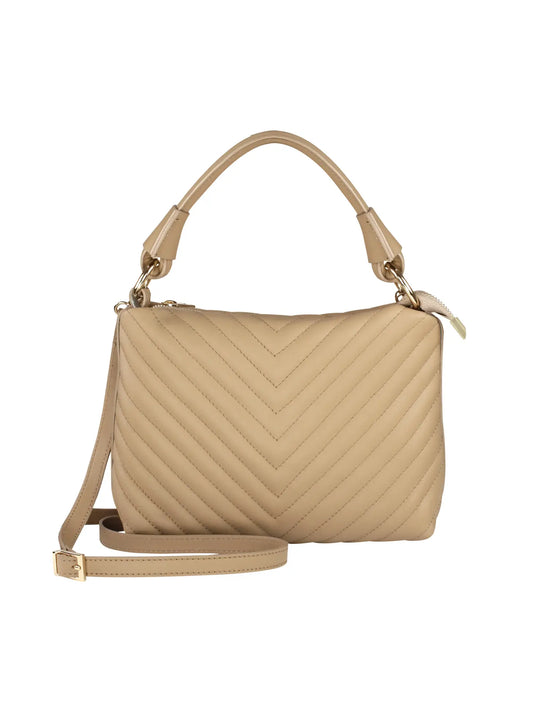Quilted Leather Top Handle Bag-TAUPE
