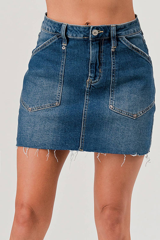 Raw Hem Denim Mini  Skirt